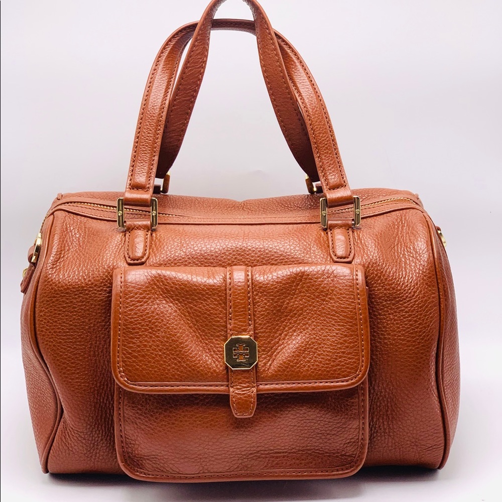 EUC Tory Burch Brown Leather Barrel Handbag